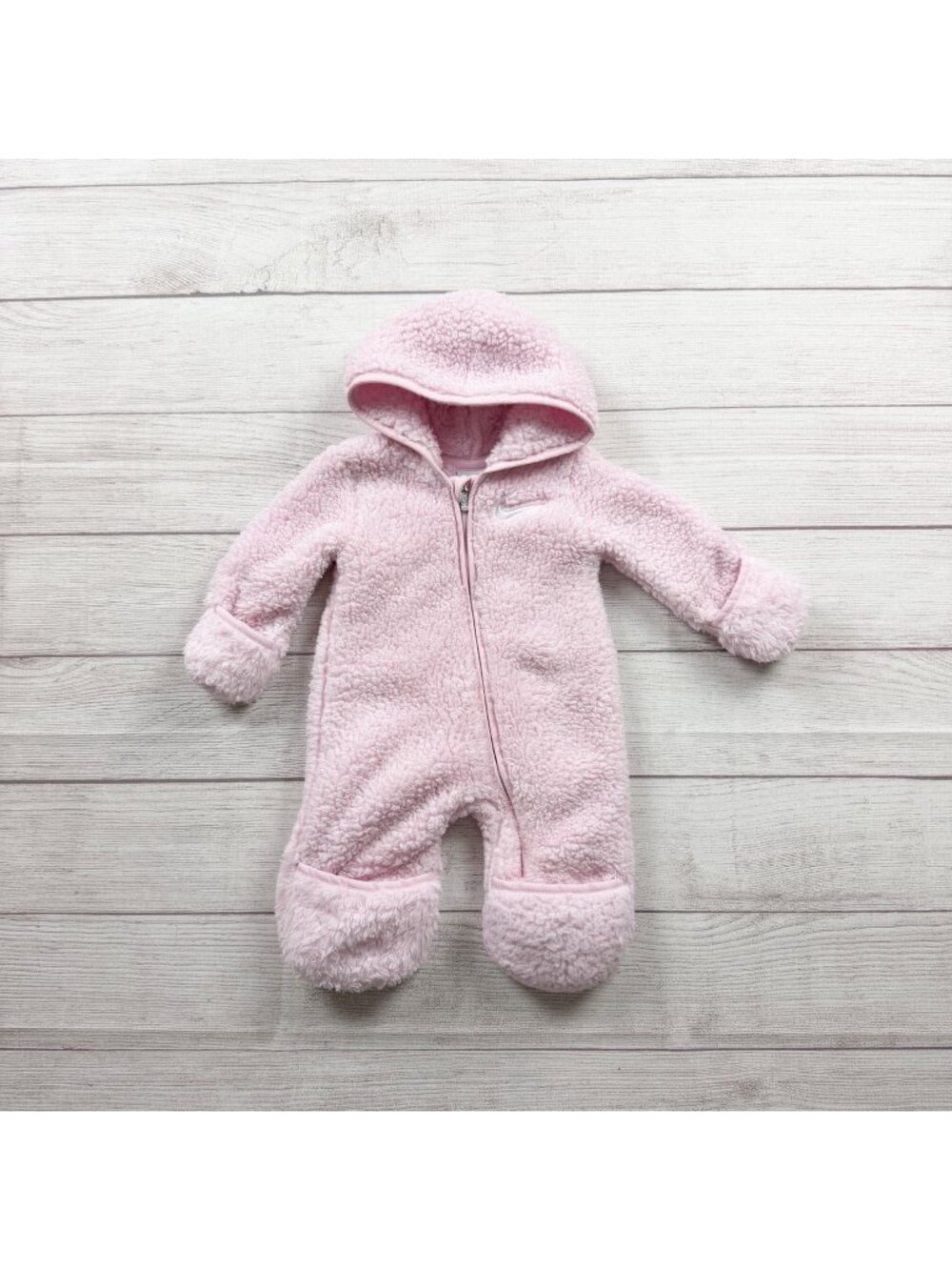 Nike Baby Girls Sherpa Fleece Hooded Footed Bunting Pink Cozy Zip Up 0-3 Months
